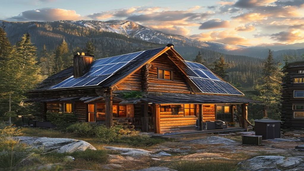 Off-grid cabin with solar generator