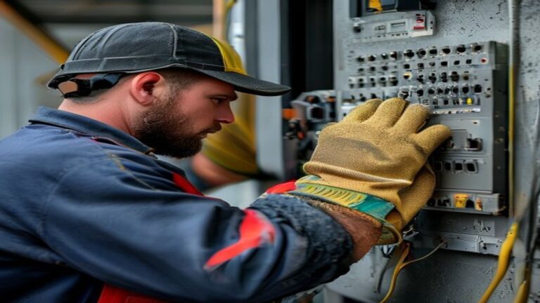 Electrician installing a transfer switch